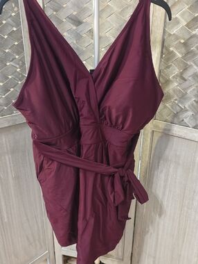 BloomChic Deep Burgundy One-Piece Swim Dress